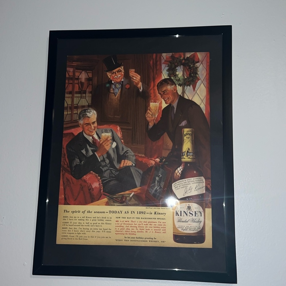 Framed vintage whiskey ad from 1892